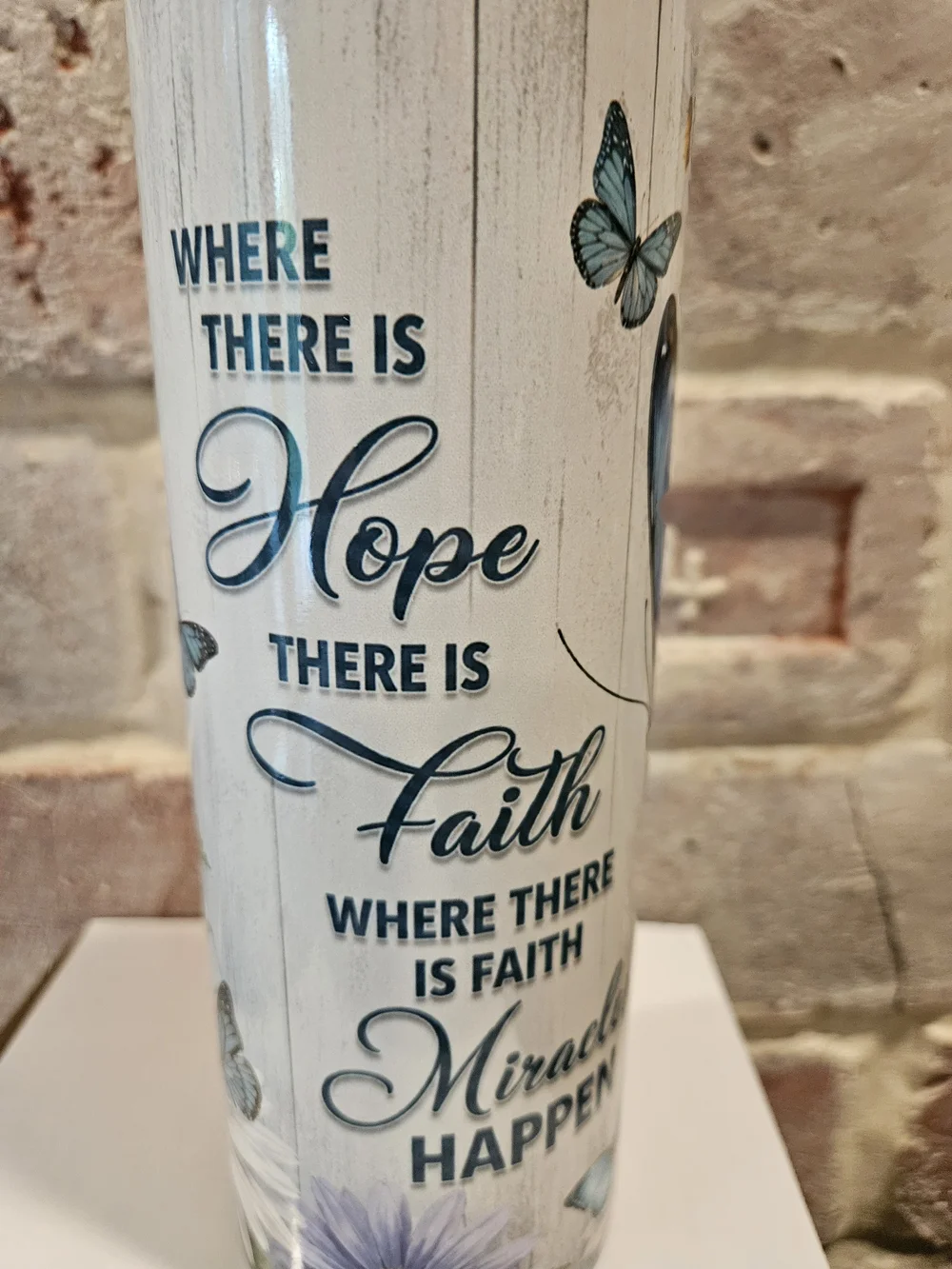 Hand Crafted Blue Floral & Butterfly Insulated Travel Tumbler